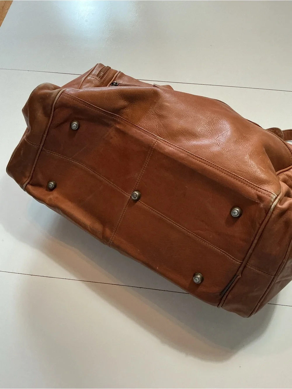 Claire Chase Columbia Leather Tan Brown Travel Duffel Weekender Luggage Bag